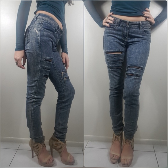 Y2K Vintage 2000’s Hip Hop Rocawear Denim Jeans Zipper Cut Distressed Pants - Picture 1 of 8